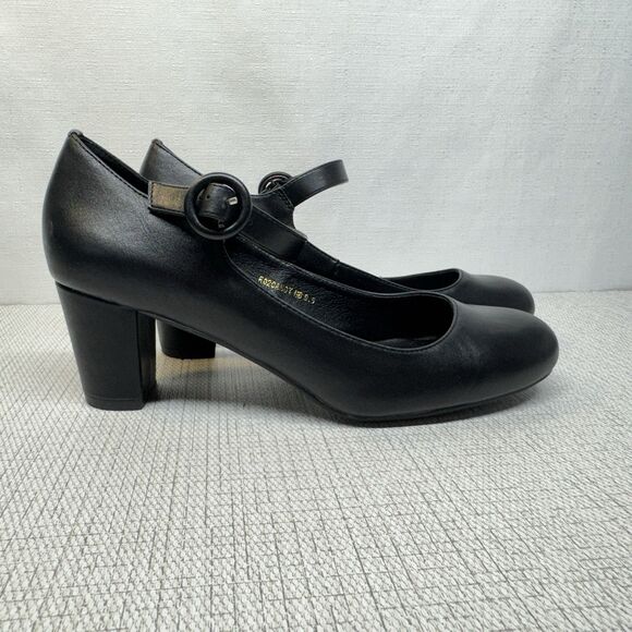 IDIFU Black PU Mary Jane Block Heel Career Office Church Round Toe Pumps 9.5 - Picture 3 of 5